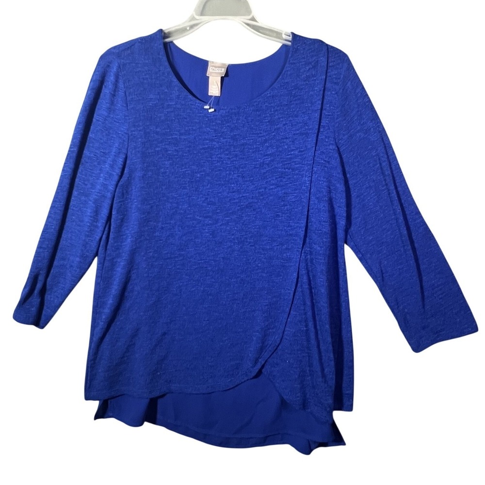 Chico's Women's Blue Layered 3/4 Sleeve Top Tunic Blouse Size 1 (Medium)